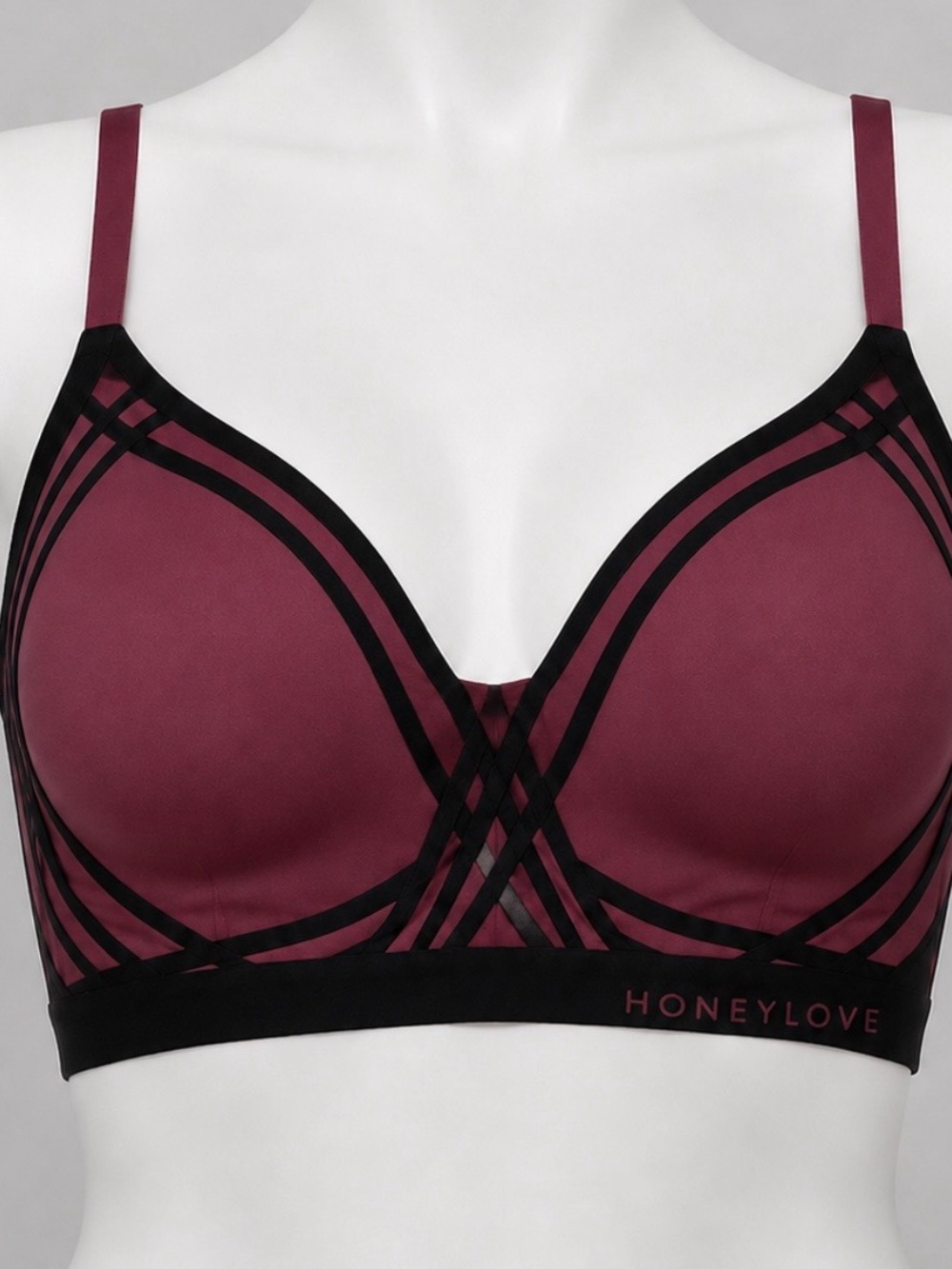Lot of 2 XL Honey Love Women’s Wireless Contour Bras Black & Fig Colors